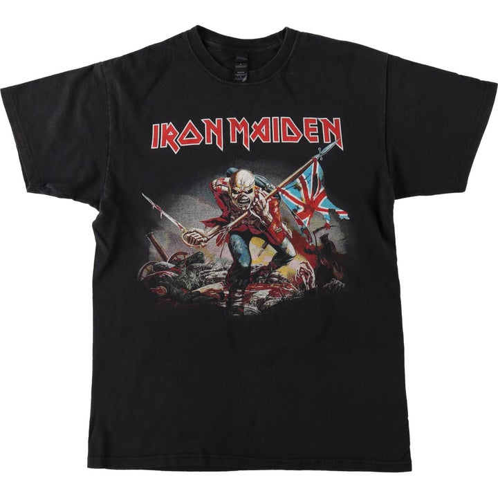 M&O Gold IRON MAIDEN Band T-shirt (Men's size M) cotton black type Vintage Second Hand