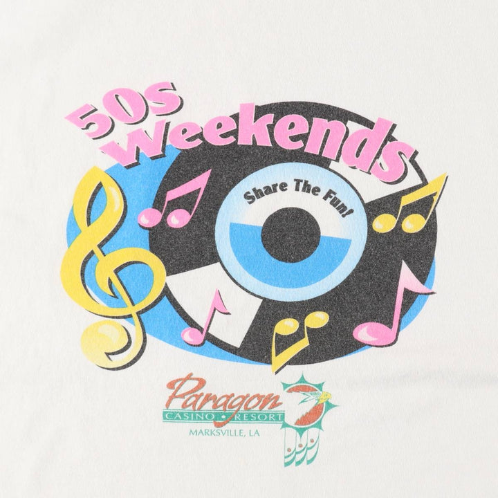 90'S Fruit of the Loom 50's Weekends Band T-shirt, Men's XL equivalent, Vintage cotton white type Vintage Second Hand