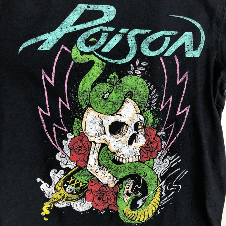 POISON Skull Pattern, Snake Pattern, Python Pattern, Floral Pattern Band T-shirt (Men's Size M) cotton black type Vintage Second Hand