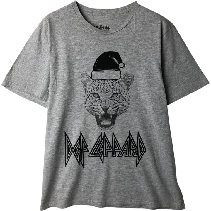 DEF LEPPARD Leopard Pattern Band T-shirt Band Tee Men's M size cotton gray type Vintage Second Hand