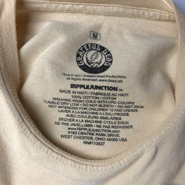 GRATEFUL DEAD Skull Pattern Floral Band T-Shirt (Men's Size M) cotton Beige type Vintage Second Hand