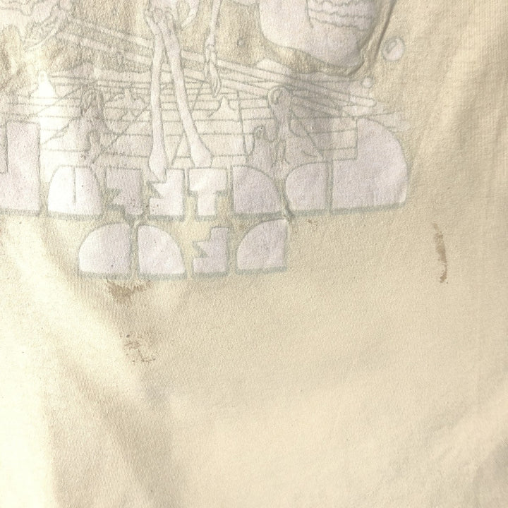 GRATEFUL DEAD Skull Pattern Floral Band T-Shirt (Men's Size M) cotton Beige type Vintage Second Hand