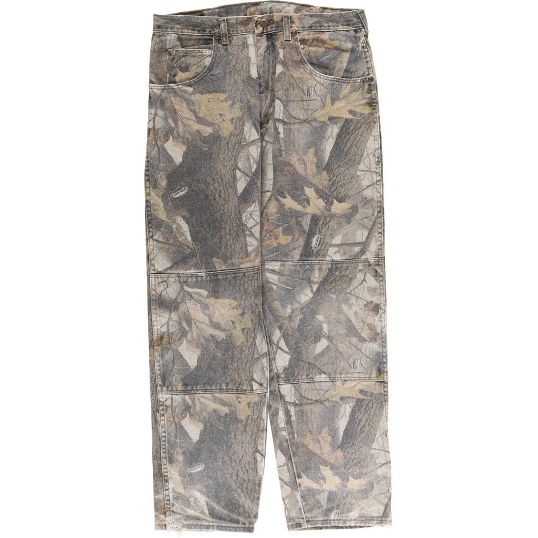Wrangler Camouflage Pattern Real Tree Camo Double Knee Tapered Denim Pants Men's W35 cotton Khaki type Vintage Second Hand