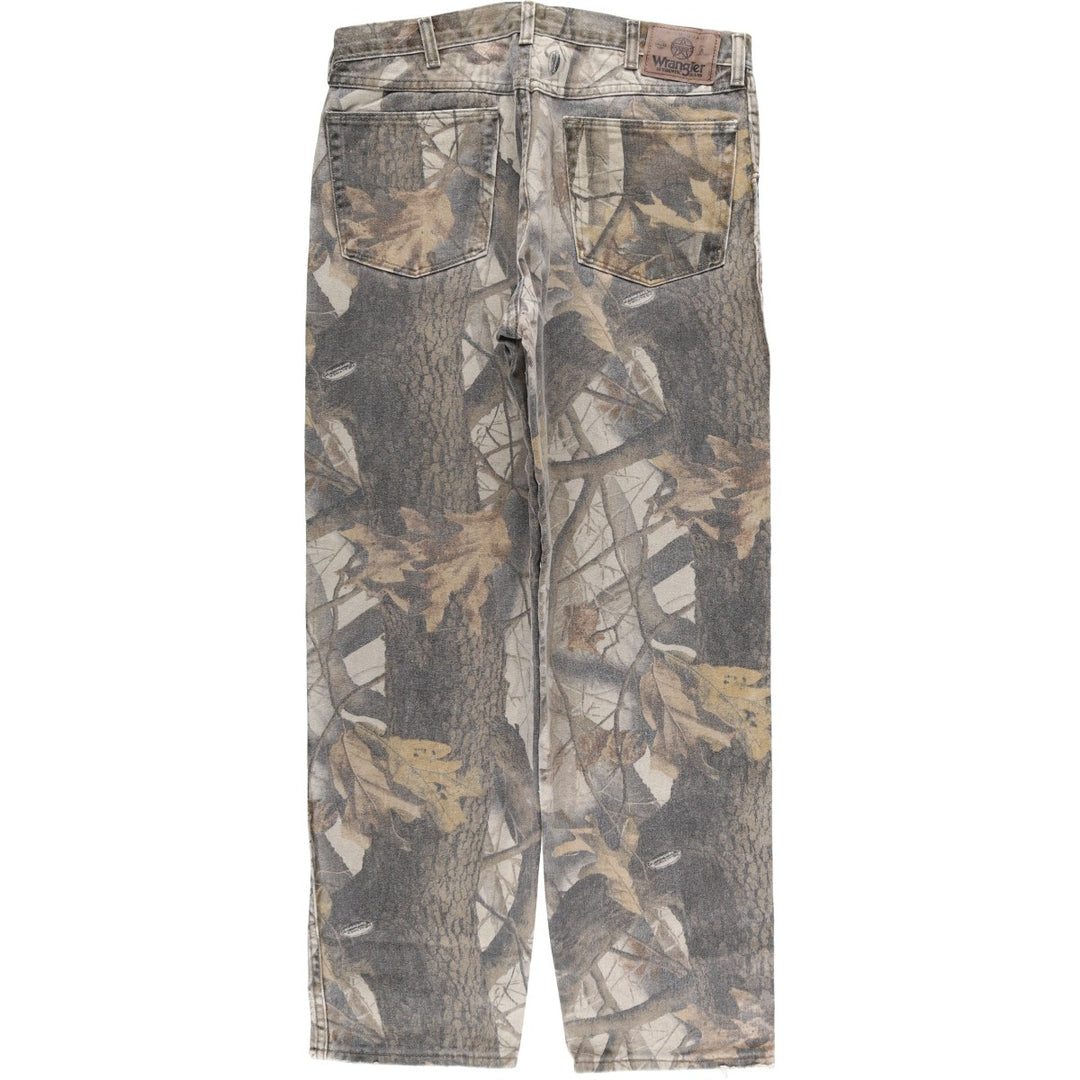 Wrangler Camouflage Pattern Real Tree Camo Double Knee Tapered Denim Pants Men's W35 cotton Khaki type Vintage Second Hand