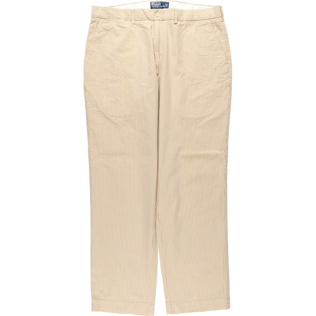 Ralph Lauren POLO by Ralph Lauren seersucker stripe pattern slacks pants, men's size W37 (approx.) cotton brown type Vintage Second Hand