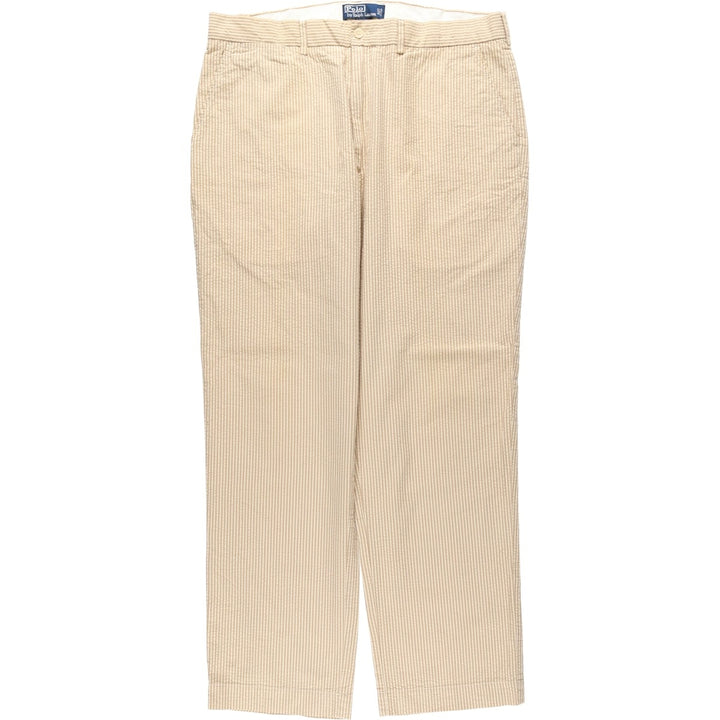 Ralph Lauren POLO by Ralph Lauren seersucker stripe pattern slacks pants, men's size W37 (approx.) cotton brown type Vintage Second Hand