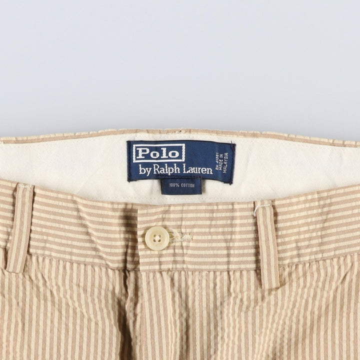 Ralph Lauren POLO by Ralph Lauren seersucker stripe pattern slacks pants, men's size W37 (approx.) cotton brown type Vintage Second Hand