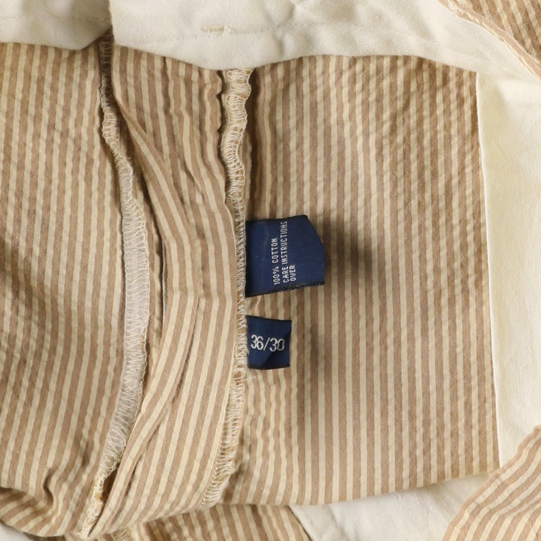 Ralph Lauren POLO by Ralph Lauren seersucker stripe pattern slacks pants, men's size W37 (approx.) cotton brown type Vintage Second Hand