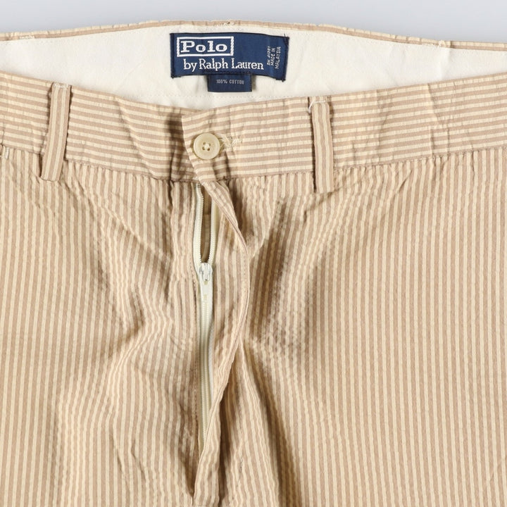 Ralph Lauren POLO by Ralph Lauren seersucker stripe pattern slacks pants, men's size W37 (approx.) cotton brown type Vintage Second Hand