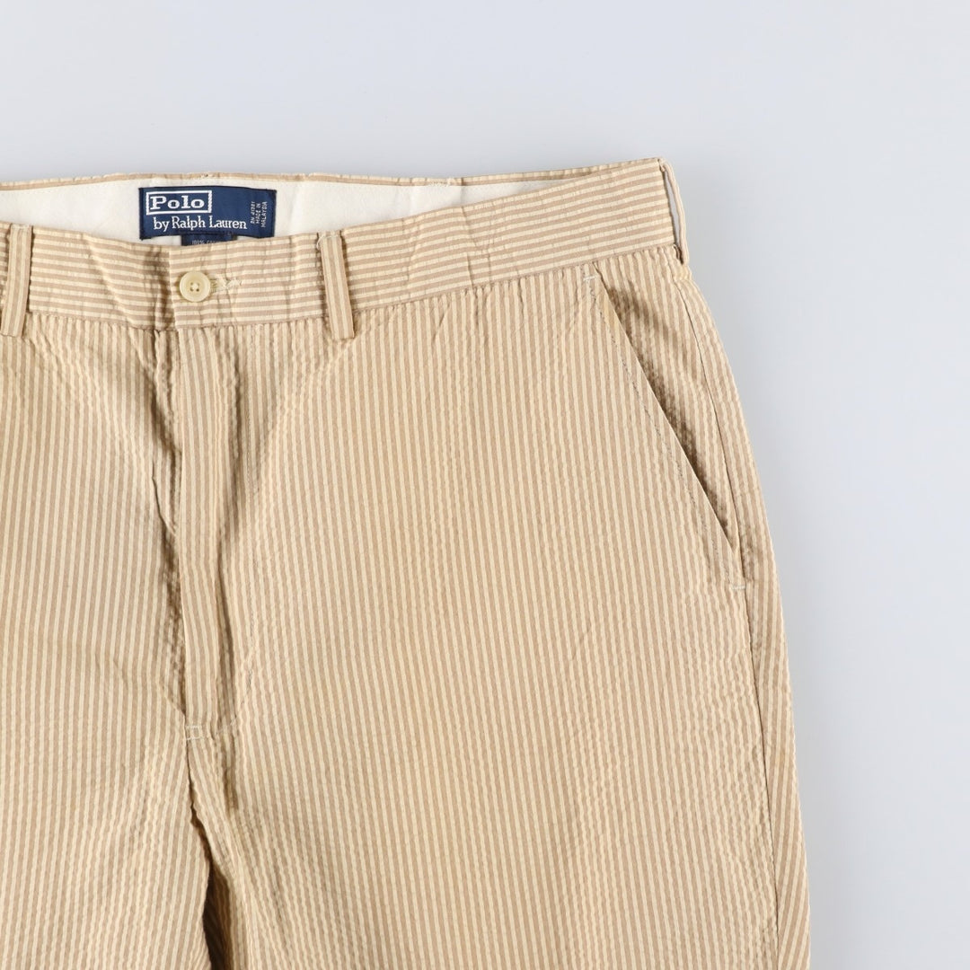 Ralph Lauren POLO by Ralph Lauren seersucker stripe pattern slacks pants, men's size W37 (approx.) cotton brown type Vintage Second Hand