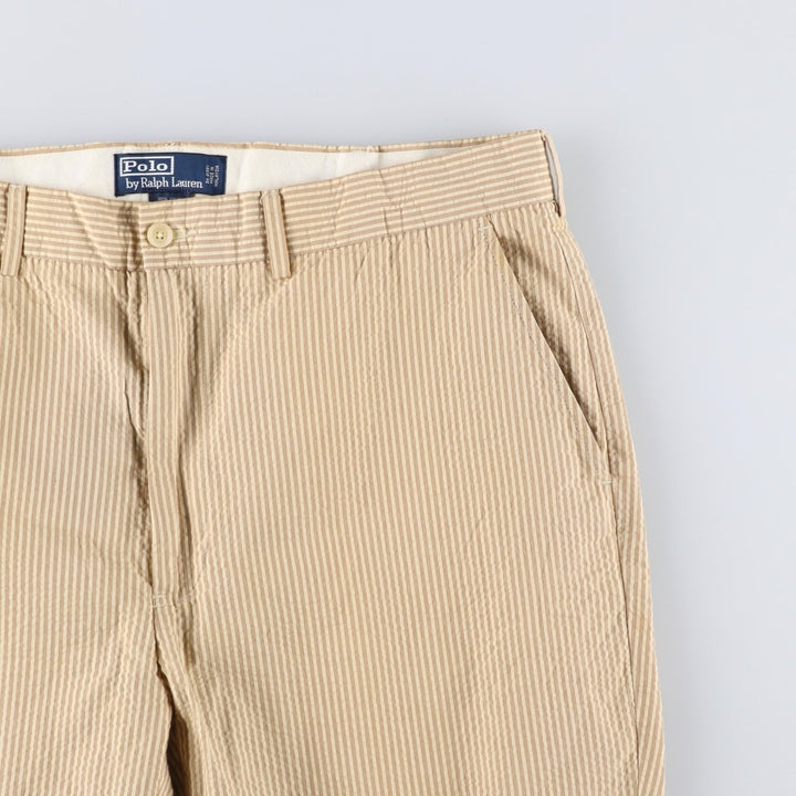 Ralph Lauren POLO by Ralph Lauren seersucker stripe pattern slacks pants, men's size W37 (approx.) cotton brown type Vintage Second Hand