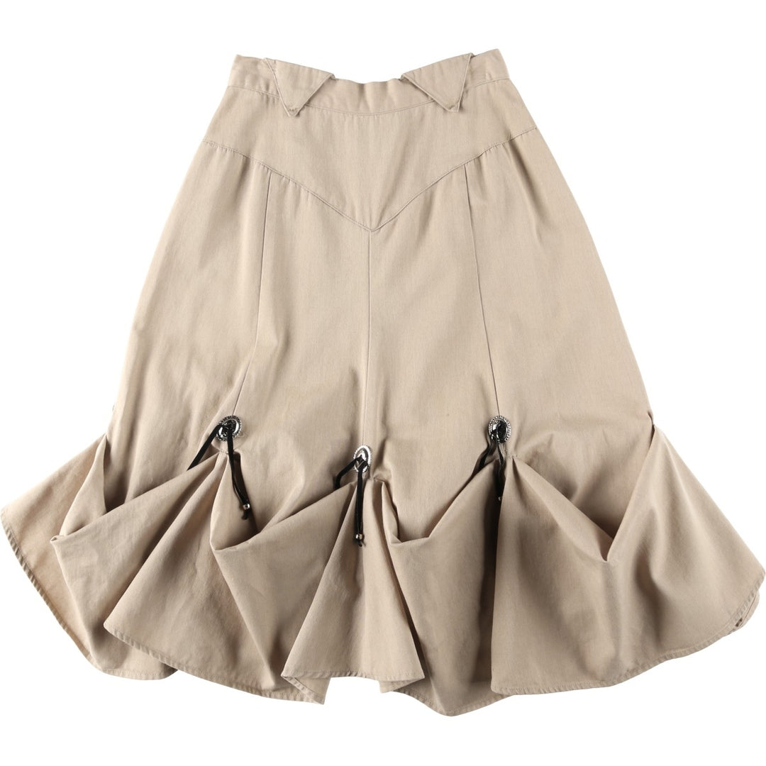 ~90'S Circle T By Marilyn Lenox Puff Hem Chino Cotton Half-Length A-Line Skirt, Made in USA, Women's Size M (approx.) cotton Beige type Vintage Second Hand