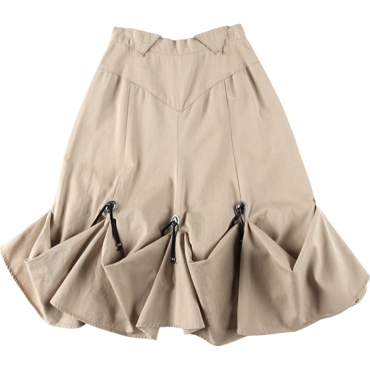 ~90'S Circle T By Marilyn Lenox Puff Hem Chino Cotton Half-Length A-Line Skirt, Made in USA, Women's Size M (approx.) cotton Beige type Vintage Second Hand