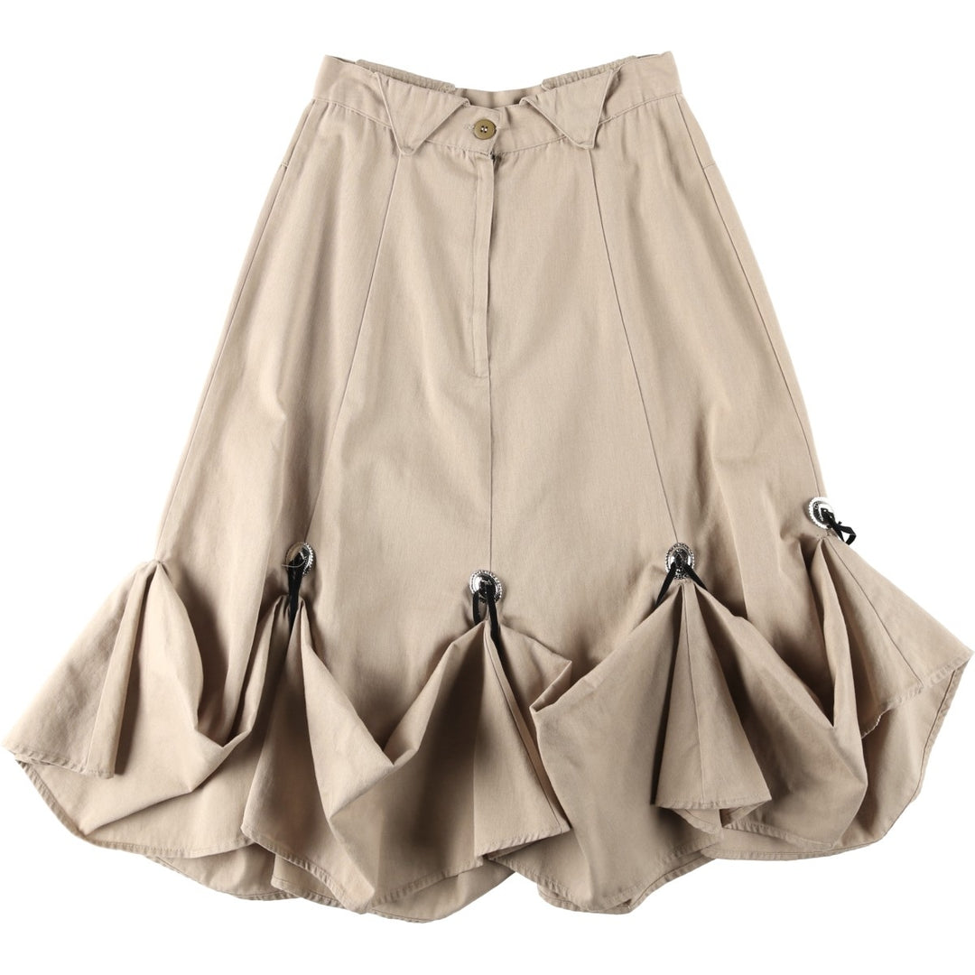 ~90'S Circle T By Marilyn Lenox Puff Hem Chino Cotton Half-Length A-Line Skirt, Made in USA, Women's Size M (approx.) cotton Beige type Vintage Second Hand