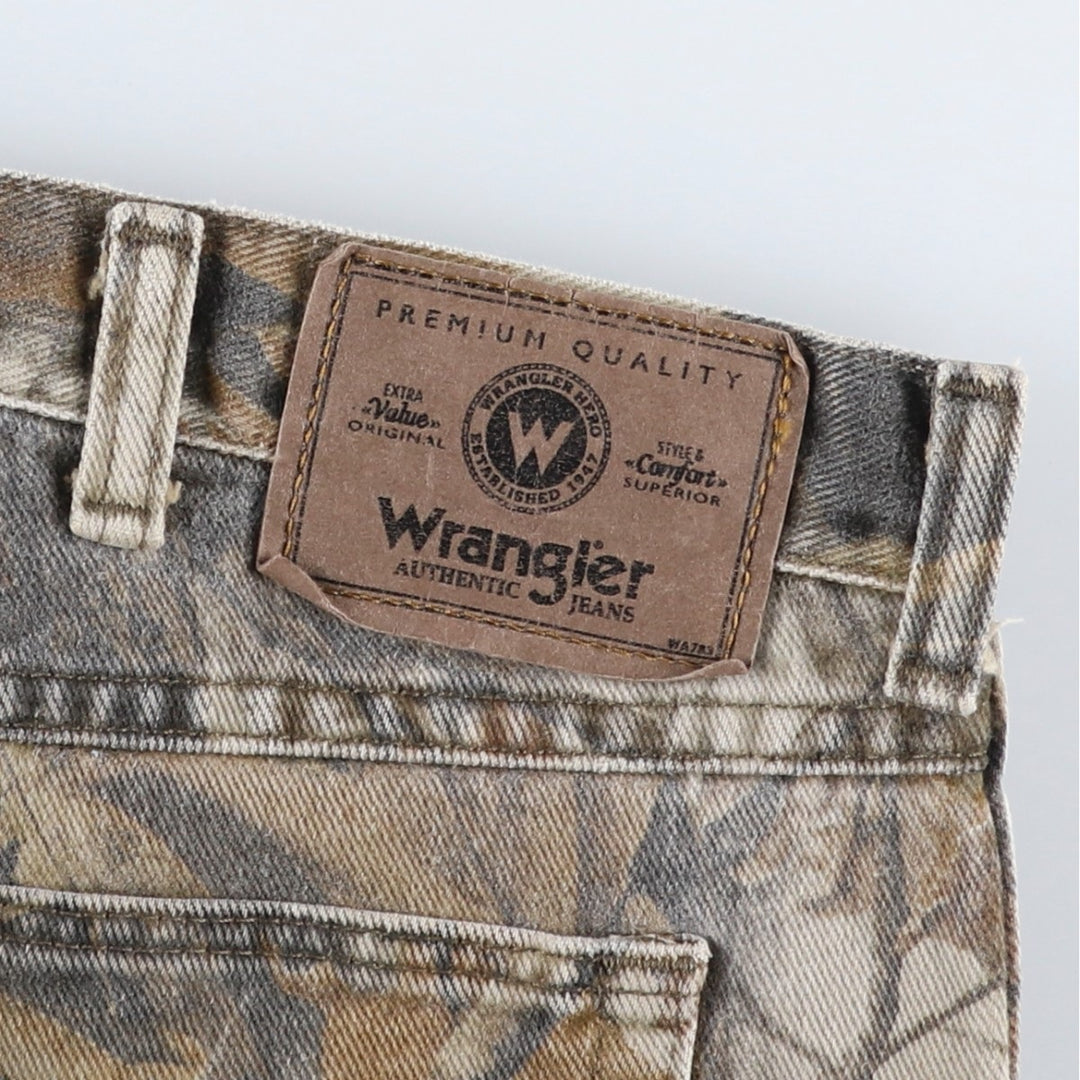 Wrangler Camouflage Pattern Realtree Camo Tapered Denim Pants, Men's Size W39 cotton Khaki type Vintage Second Hand