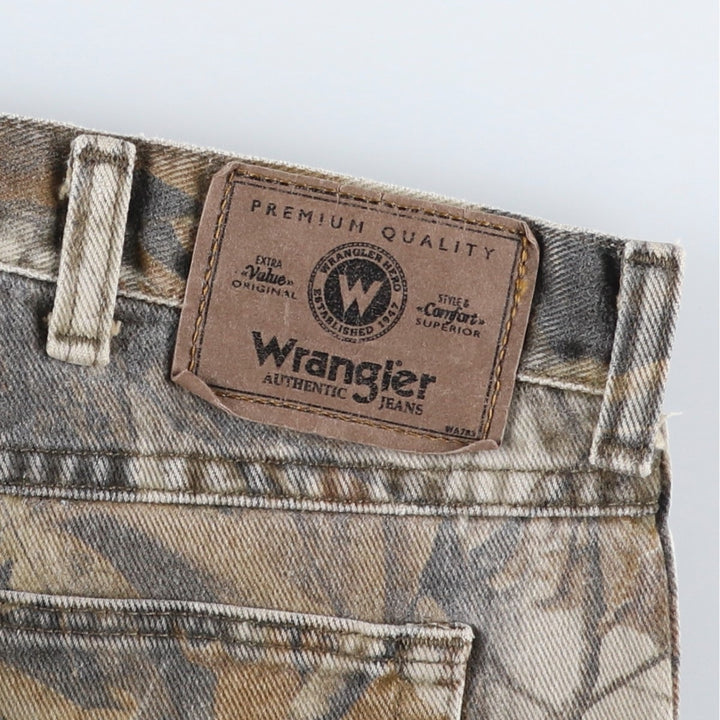 Wrangler Camouflage Pattern Realtree Camo Tapered Denim Pants, Men's Size W39 cotton Khaki type Vintage Second Hand