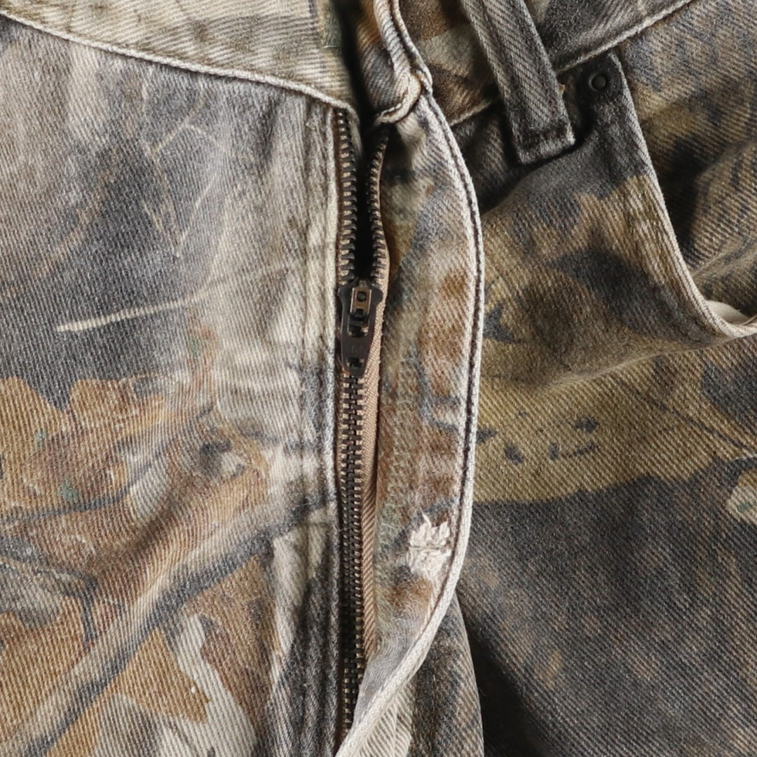 Wrangler Camouflage Pattern Realtree Camo Tapered Denim Pants, Men's Size W39 cotton Khaki type Vintage Second Hand