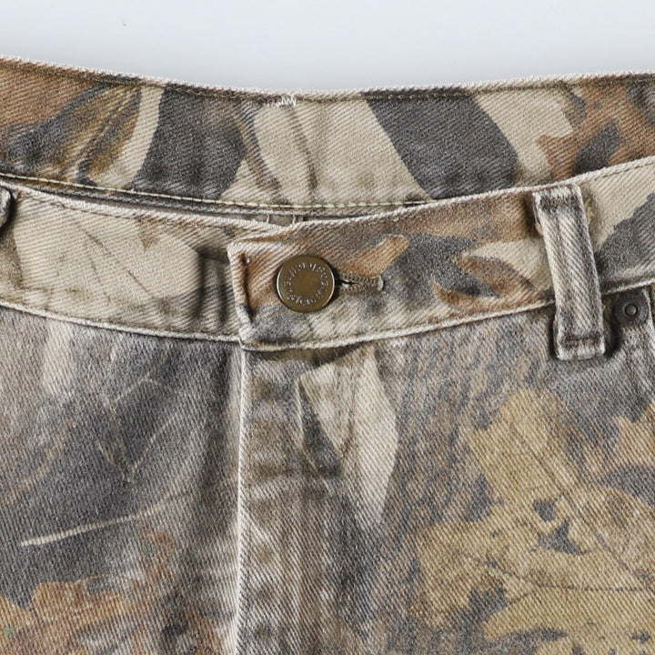 Wrangler Camouflage Pattern Realtree Camo Tapered Denim Pants, Men's Size W39 cotton Khaki type Vintage Second Hand
