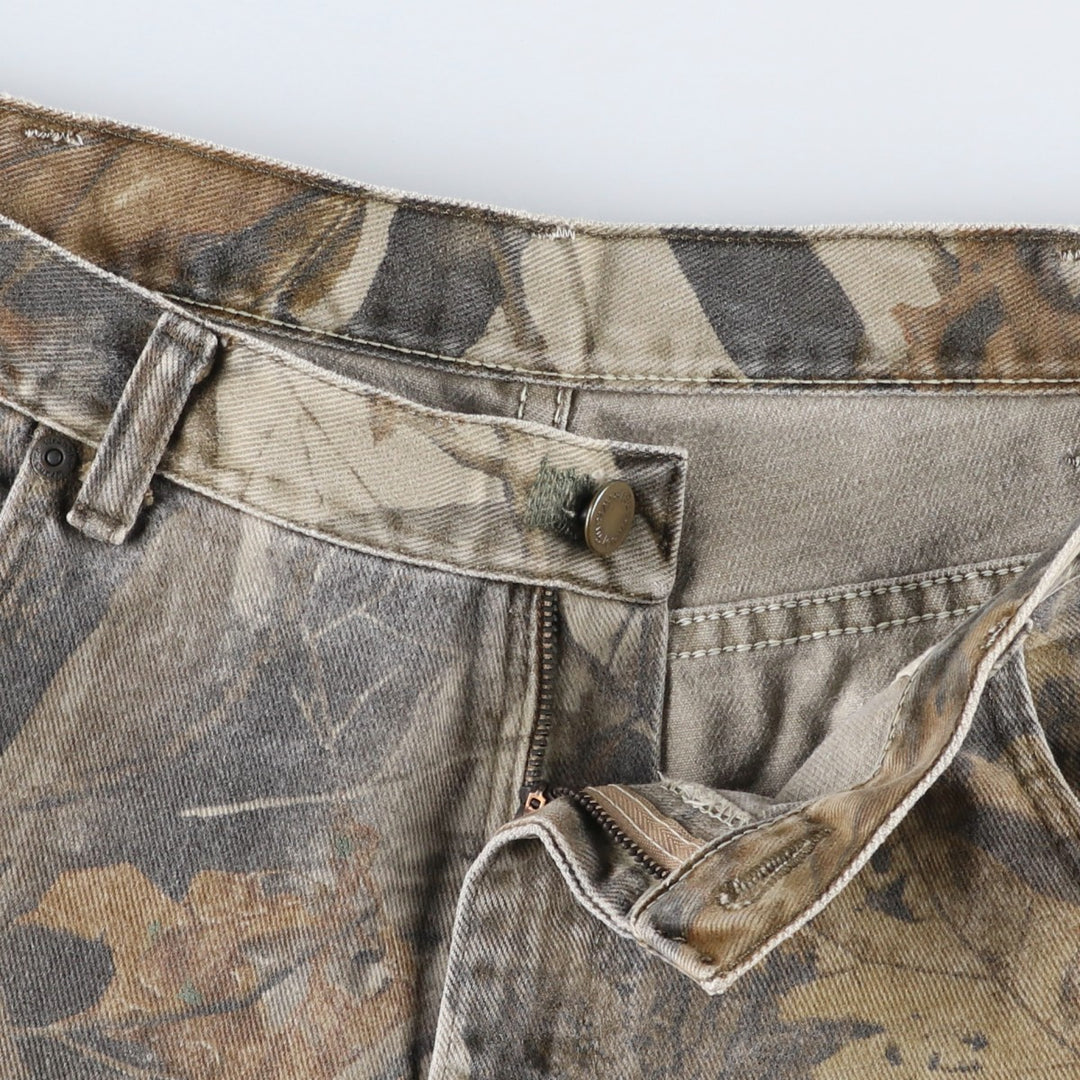 Wrangler Camouflage Pattern Realtree Camo Tapered Denim Pants, Men's Size W39 cotton Khaki type Vintage Second Hand