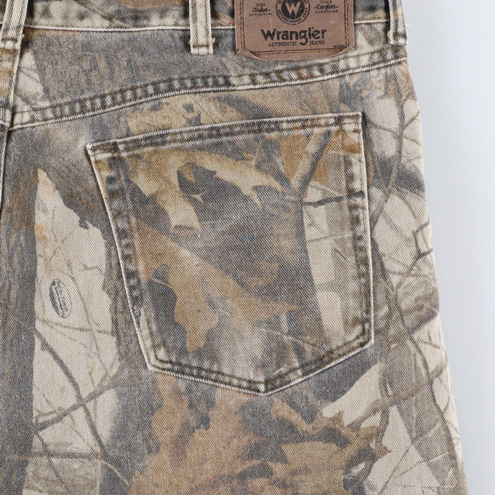 Wrangler Camouflage Pattern Realtree Camo Tapered Denim Pants, Men's Size W39 cotton Khaki type Vintage Second Hand