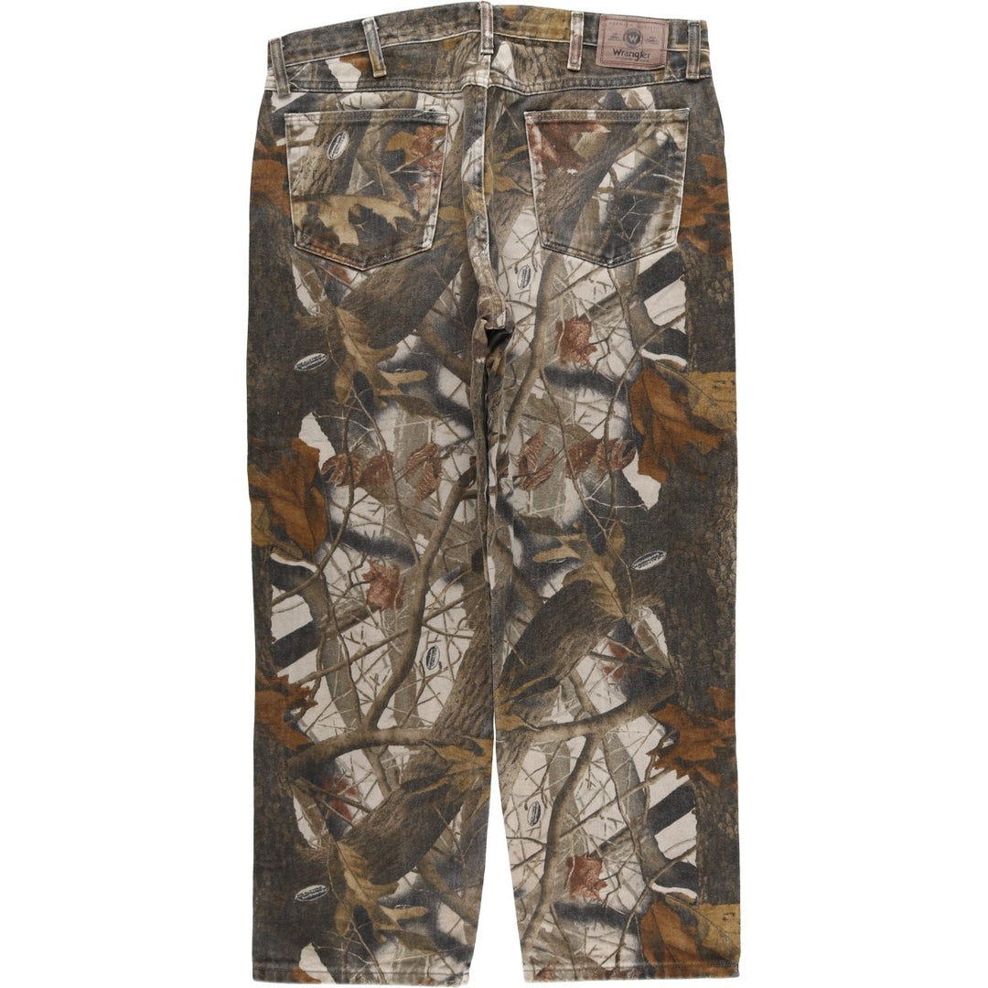Wrangler Camouflage Pattern Realtree Camo Tapered Denim Pants, Men's Size W38 cotton Khaki type Vintage Second Hand