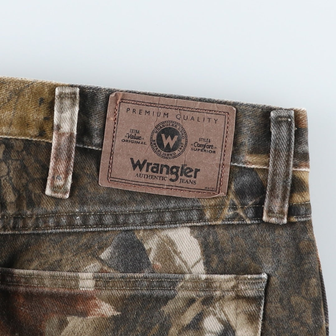 Wrangler Camouflage Pattern Realtree Camo Tapered Denim Pants, Men's Size W38 cotton Khaki type Vintage Second Hand