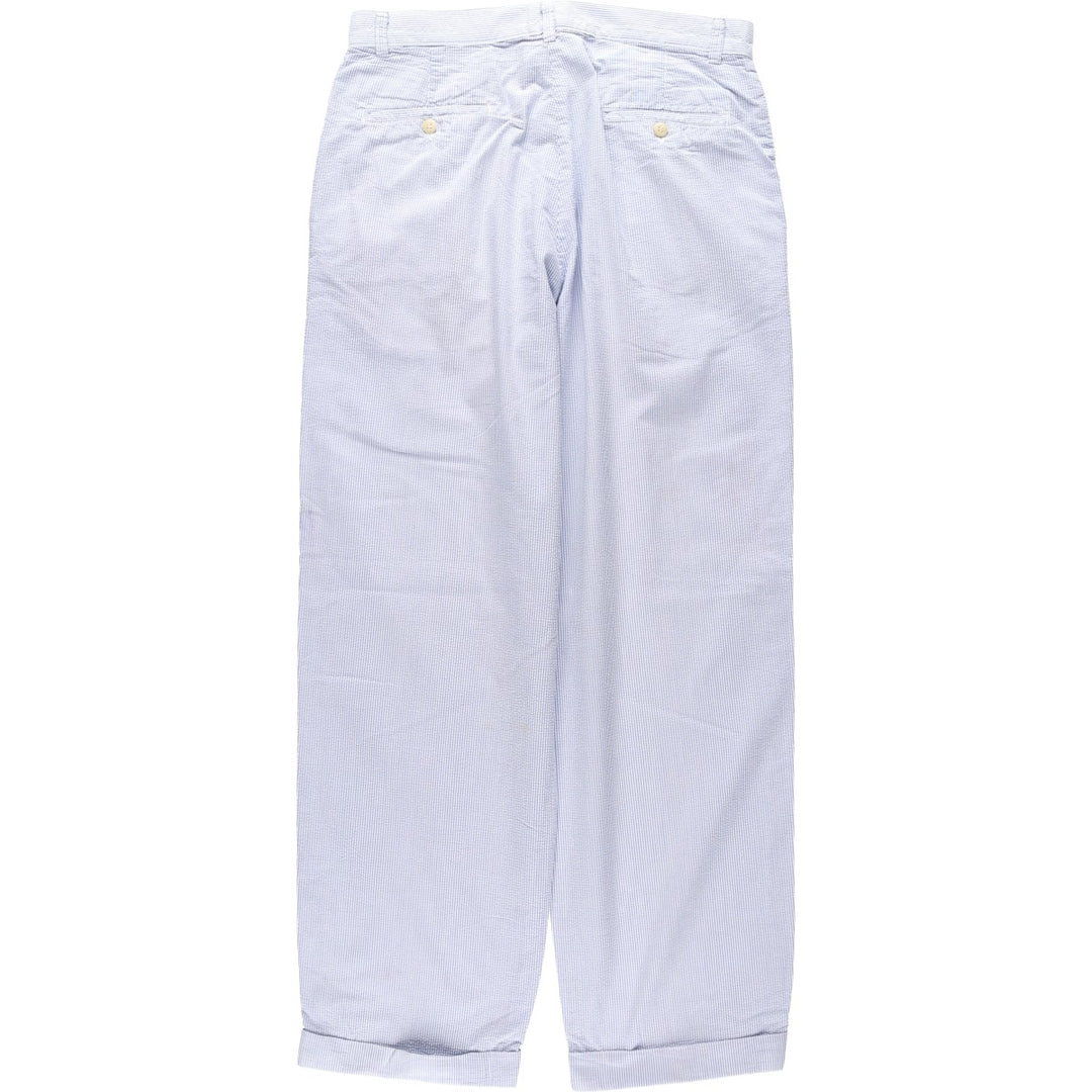 1990'S Ralph Lauren POLO by Ralph Lauren seersucker stripe pattern slacks, made in USA, men's size W31 (approx.) cotton blue type Vintage Second Hand