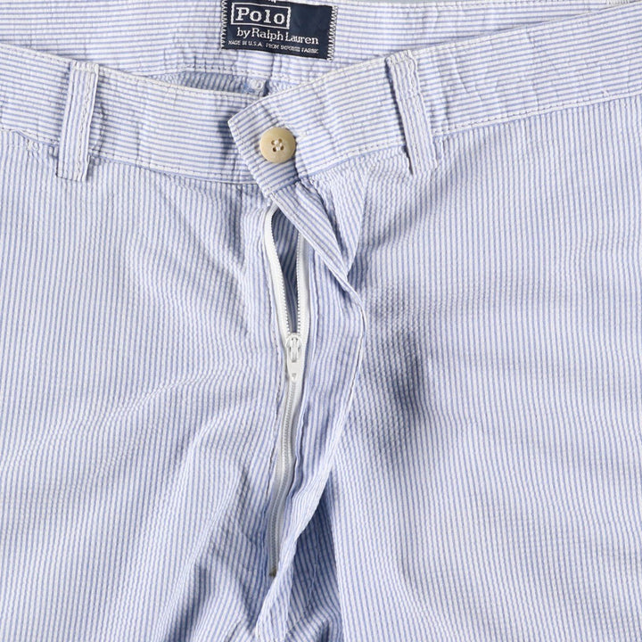 1990'S Ralph Lauren POLO by Ralph Lauren seersucker stripe pattern slacks, made in USA, men's size W31 (approx.) cotton blue type Vintage Second Hand