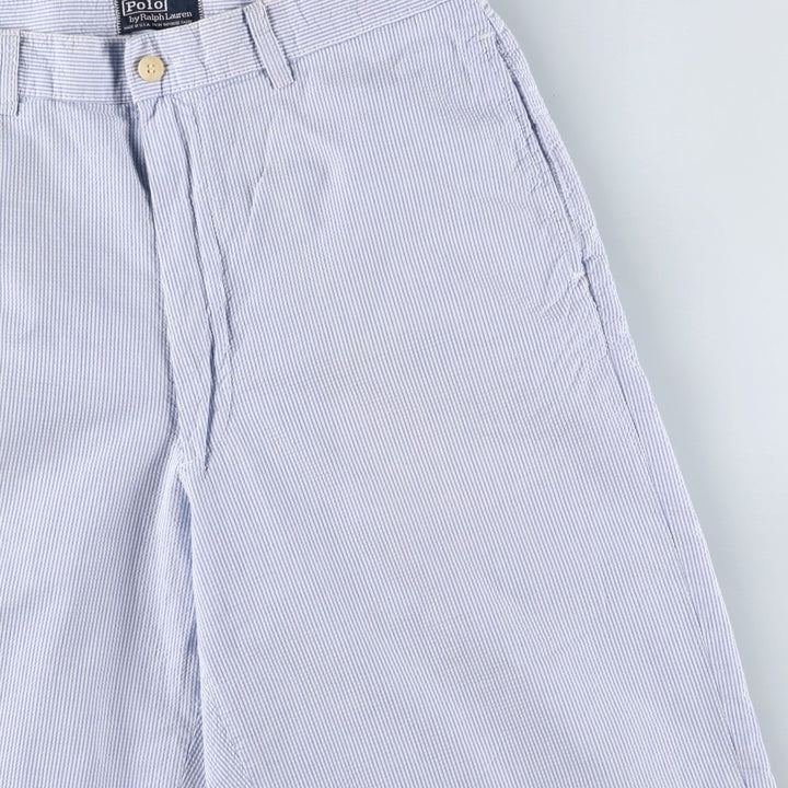 1990'S Ralph Lauren POLO by Ralph Lauren seersucker stripe pattern slacks, made in USA, men's size W31 (approx.) cotton blue type Vintage Second Hand
