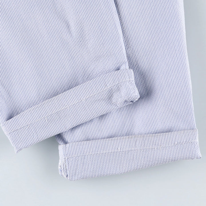 1990'S Ralph Lauren POLO by Ralph Lauren seersucker stripe pattern slacks, made in USA, men's size W31 (approx.) cotton blue type Vintage Second Hand