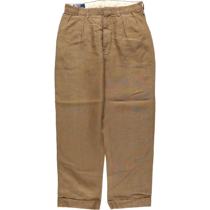 Ralph Lauren POLO by Ralph Lauren two-pleat linen pants, men's size W33. linen Khaki type brown Vintage Second Hand