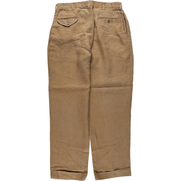 Ralph Lauren POLO by Ralph Lauren two-pleat linen pants, men's size W33. linen Khaki type brown Vintage Second Hand