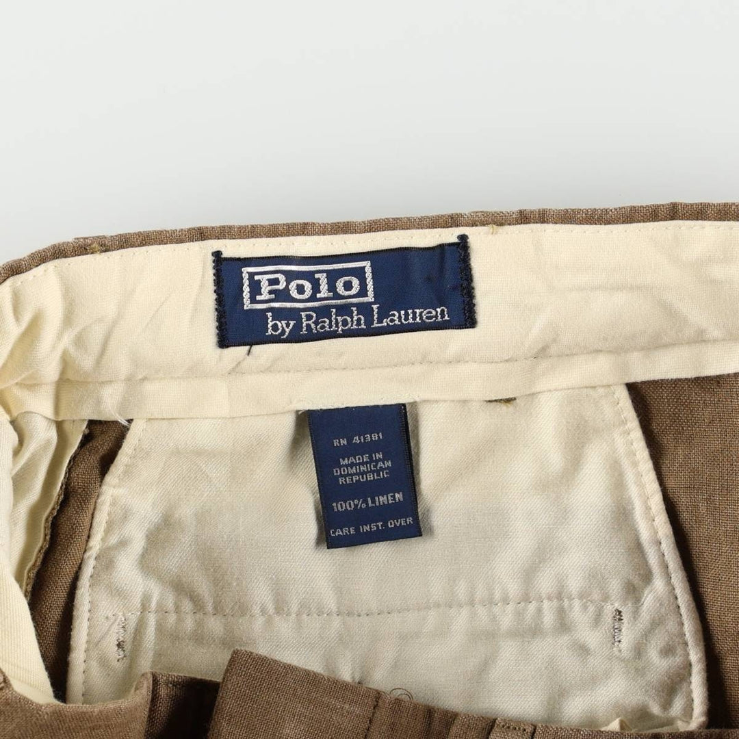 Ralph Lauren POLO by Ralph Lauren two-pleat linen pants, men's size W33. linen Khaki type brown Vintage Second Hand