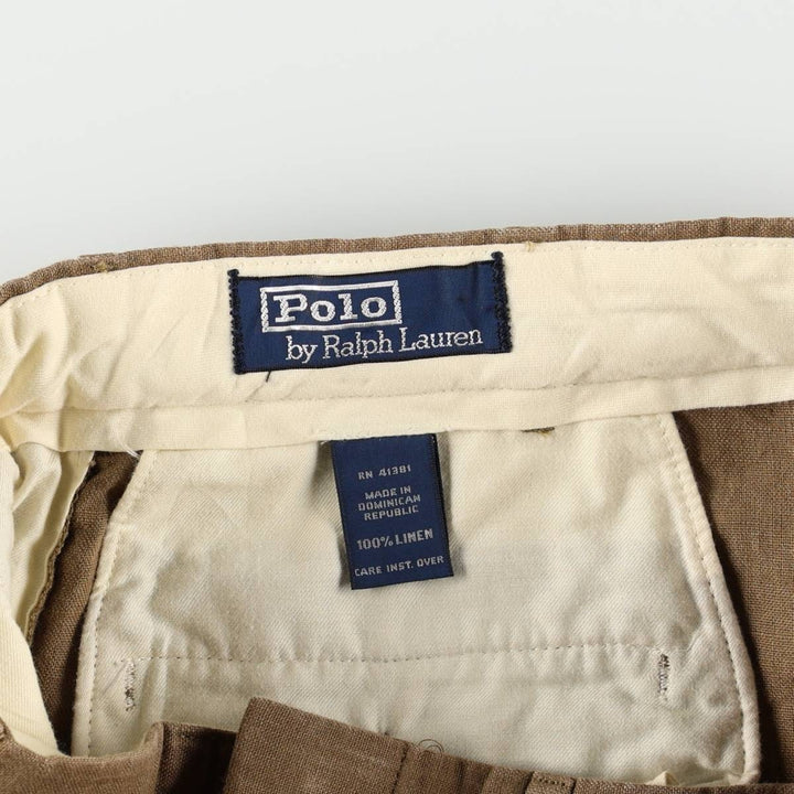 Ralph Lauren POLO by Ralph Lauren two-pleat linen pants, men's size W33. linen Khaki type brown Vintage Second Hand
