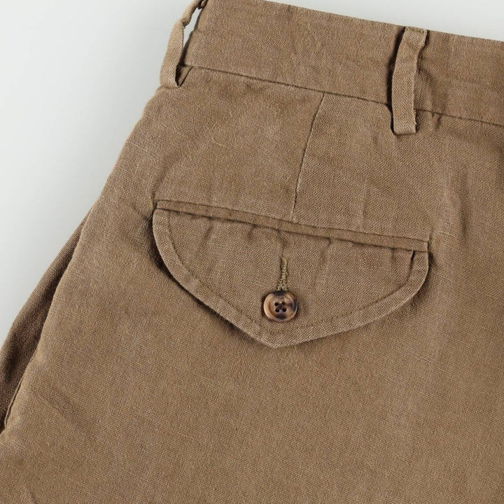 Ralph Lauren POLO by Ralph Lauren two-pleat linen pants, men's size W33. linen Khaki type brown Vintage Second Hand
