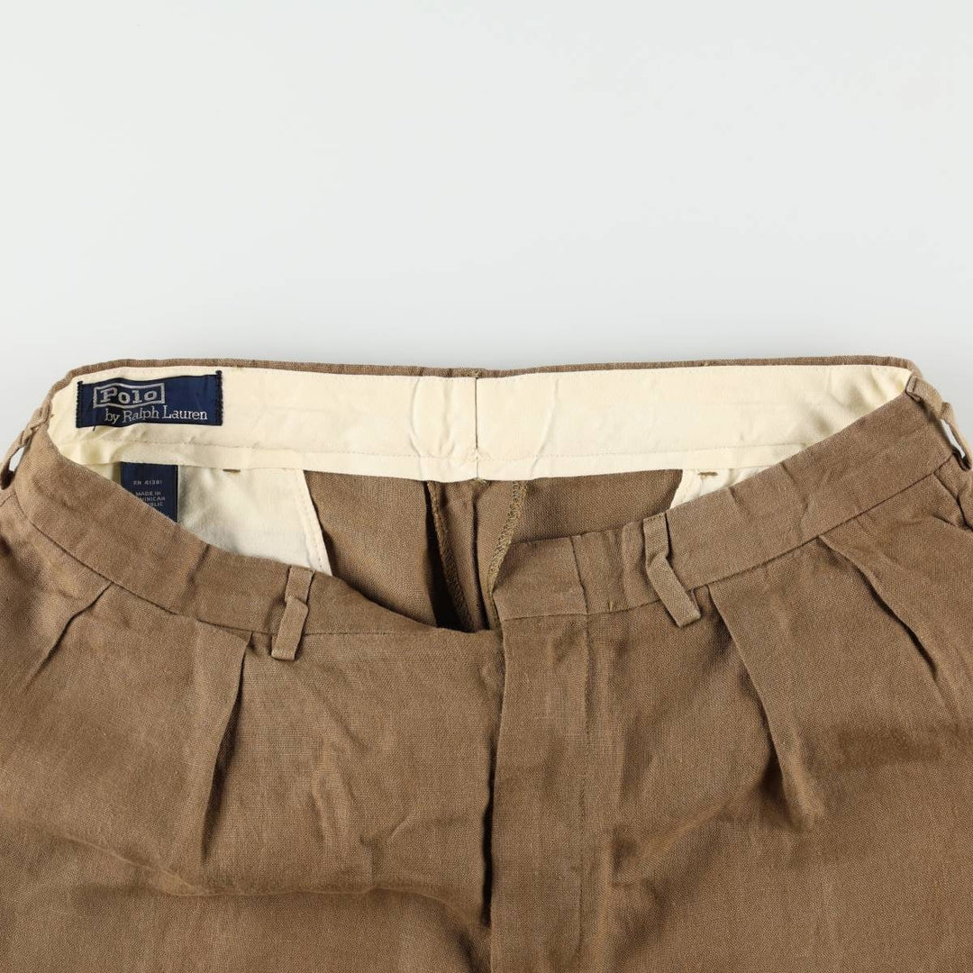Ralph Lauren POLO by Ralph Lauren two-pleat linen pants, men's size W33. linen Khaki type brown Vintage Second Hand