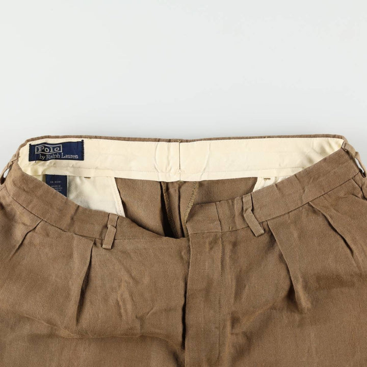 Ralph Lauren POLO by Ralph Lauren two-pleat linen pants, men's size W33. linen Khaki type brown Vintage Second Hand