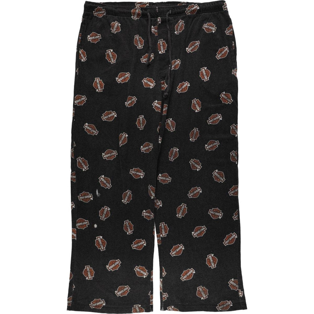 Harley-Davidson all-over print pajama pants, easy pants, men's size M equivalent. cotton black type Vintage Second Hand