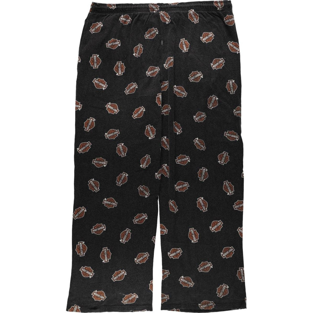 Harley-Davidson all-over print pajama pants, easy pants, men's size M equivalent. cotton black type Vintage Second Hand