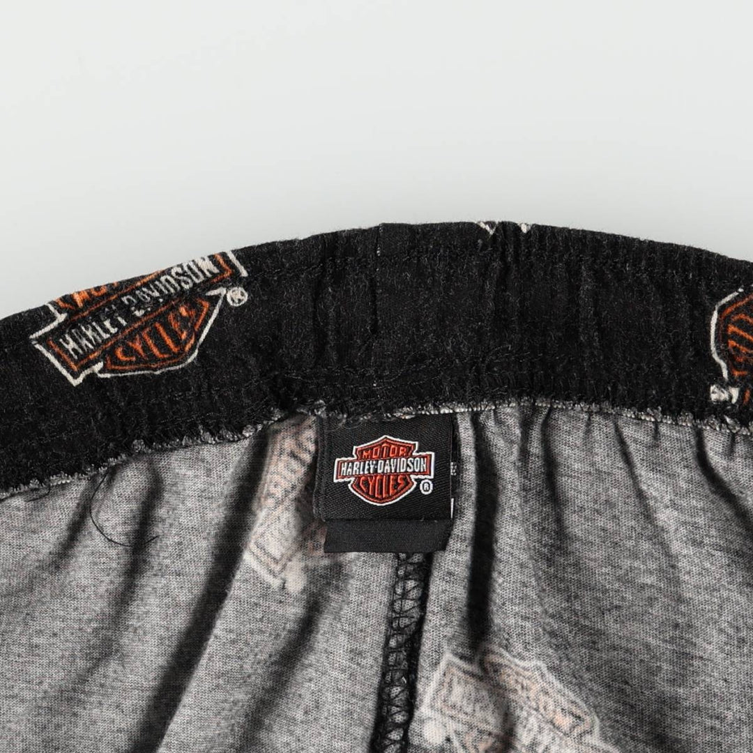 Harley-Davidson all-over print pajama pants, easy pants, men's size M equivalent. cotton black type Vintage Second Hand