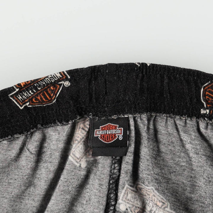 Harley-Davidson all-over print pajama pants, easy pants, men's size M equivalent. cotton black type Vintage Second Hand