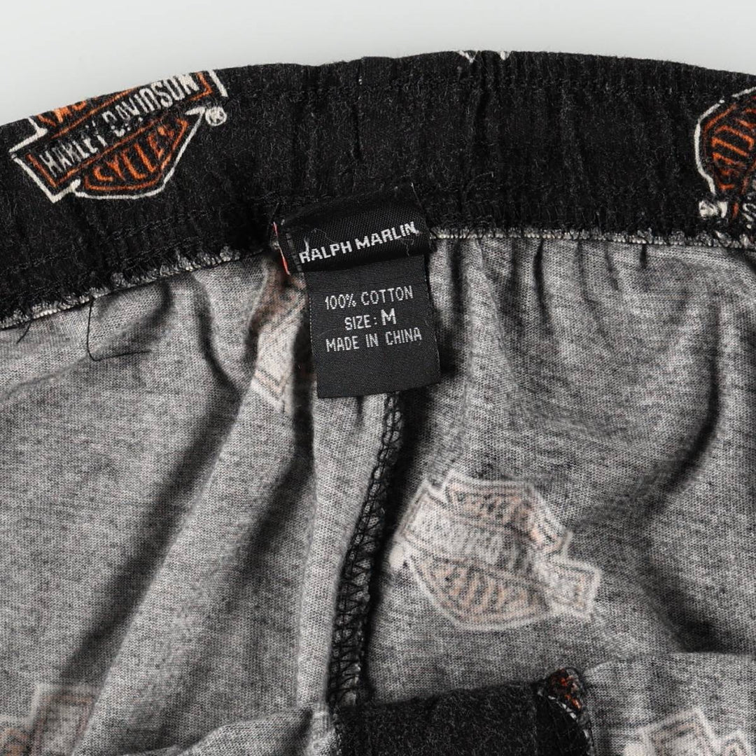 Harley-Davidson all-over print pajama pants, easy pants, men's size M equivalent. cotton black type Vintage Second Hand