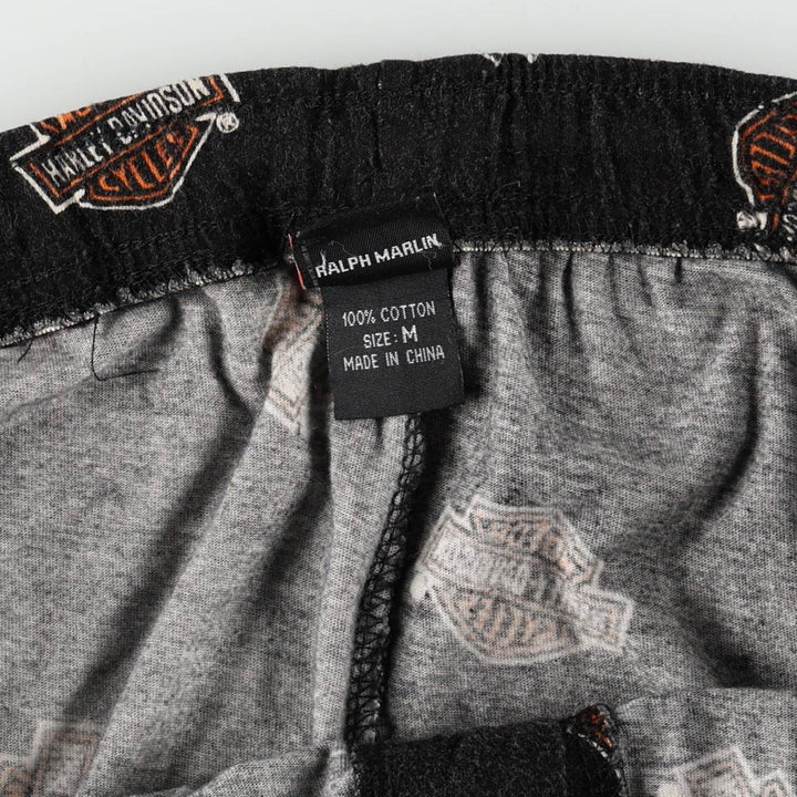 Harley-Davidson all-over print pajama pants, easy pants, men's size M equivalent. cotton black type Vintage Second Hand