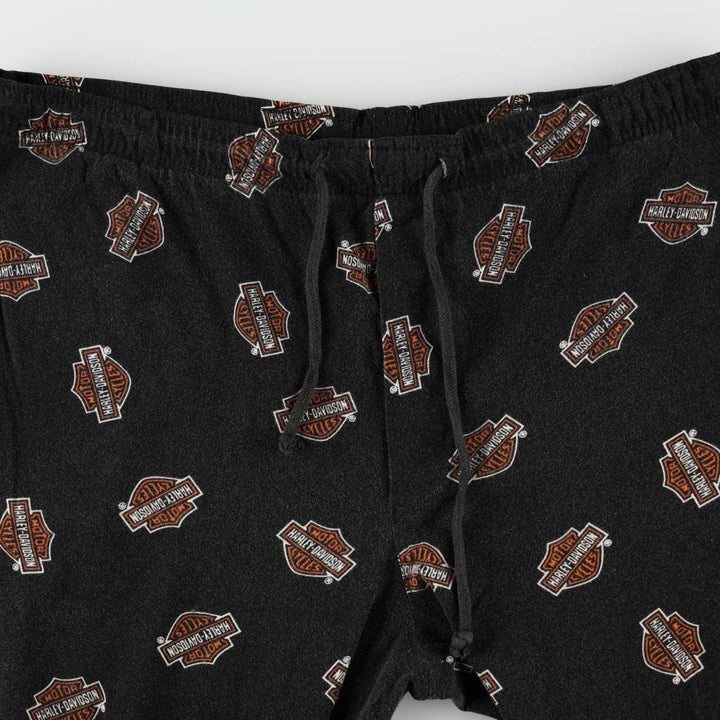 Harley-Davidson all-over print pajama pants, easy pants, men's size M equivalent. cotton black type Vintage Second Hand