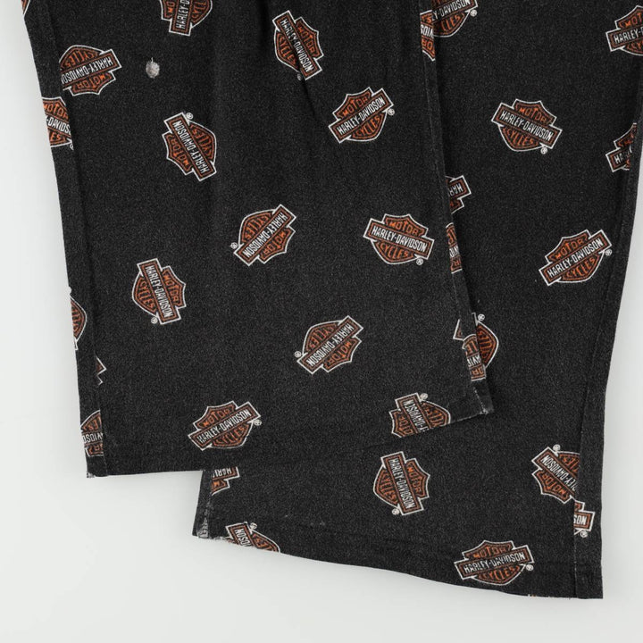Harley-Davidson all-over print pajama pants, easy pants, men's size M equivalent. cotton black type Vintage Second Hand