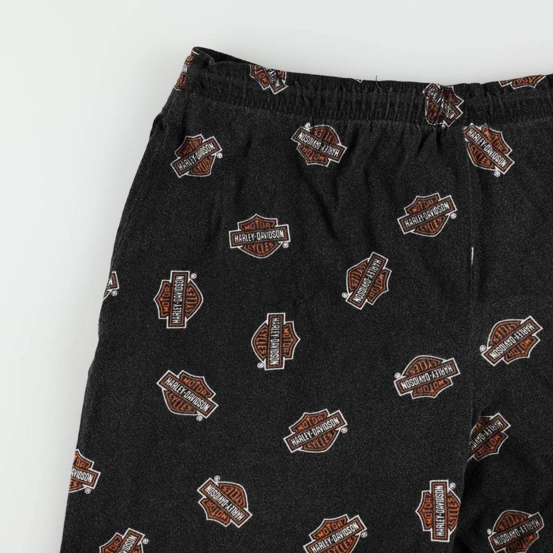 Harley-Davidson all-over print pajama pants, easy pants, men's size M equivalent. cotton black type Vintage Second Hand