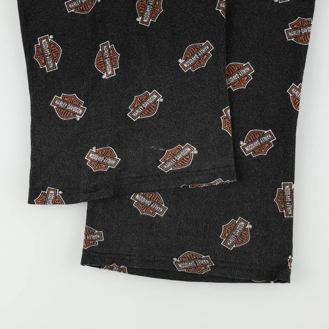 Harley-Davidson all-over print pajama pants, easy pants, men's size M equivalent. cotton black type Vintage Second Hand