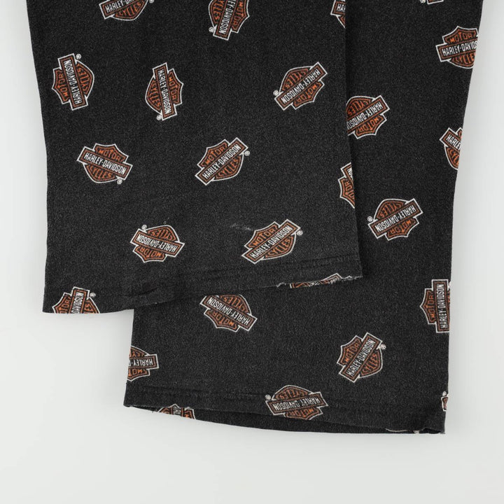 Harley-Davidson all-over print pajama pants, easy pants, men's size M equivalent. cotton black type Vintage Second Hand