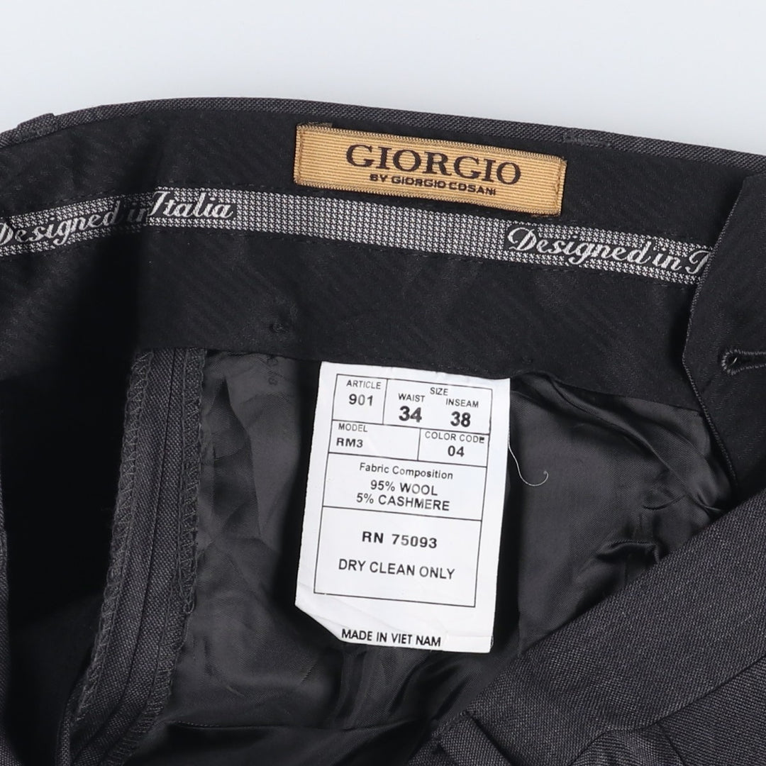 GIORGIO COSANI Two-pleat Wool Pants, Slacks, Men's, Size W34 wool gray type Vintage Second Hand