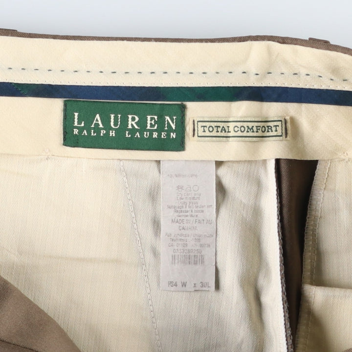 Ralph Lauren TOTAL COMFORT two-pleat wool trousers/slacks, made in Canada, men's size W34 (approx.) wool brown type Vintage Second Hand